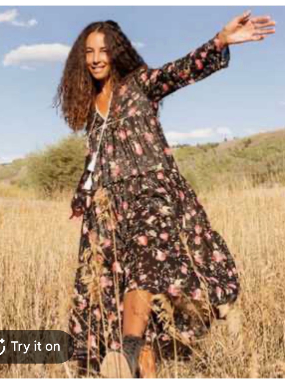 Christy Dawn Black Floral Tiered Maxi Dress with Pink Accents